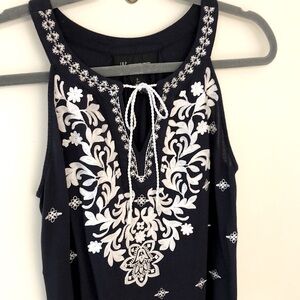 Navy Embroidered Tank Top